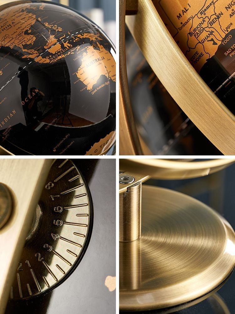Premium European-Style Rotating Globe, Black & Gold(20/23 cm)