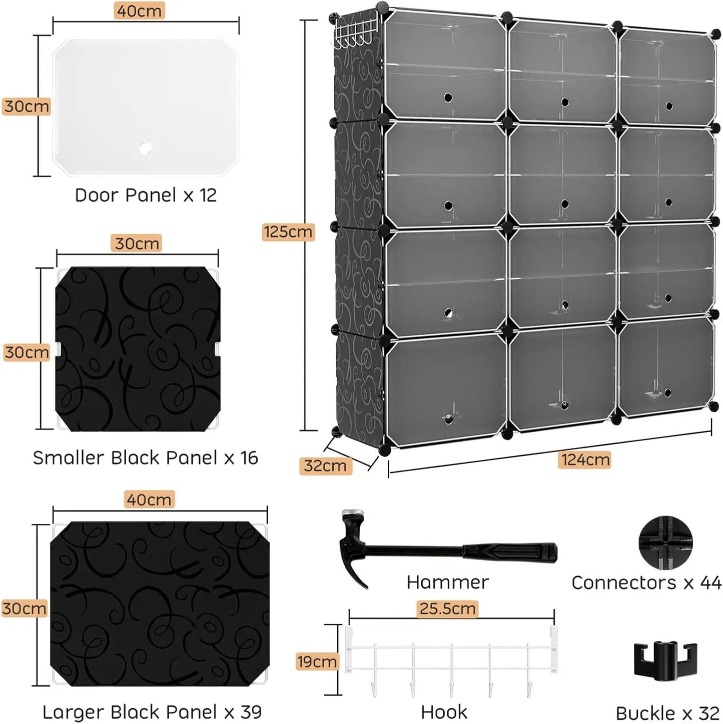 Expandable 48-Pair Shoe Organizer with Door(8-Tier)
