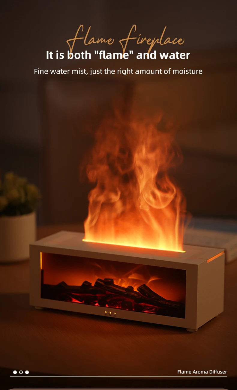 Colorful Flame Fireplace Aroma Diffuser Waterless Auto-Off Air Humidifier(Timer Remote Control)