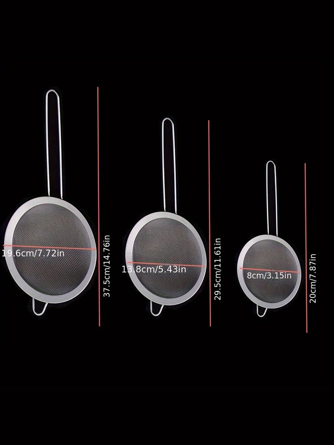 Set of 3 Fine Mesh Strainer Stainless Steel Skimmer