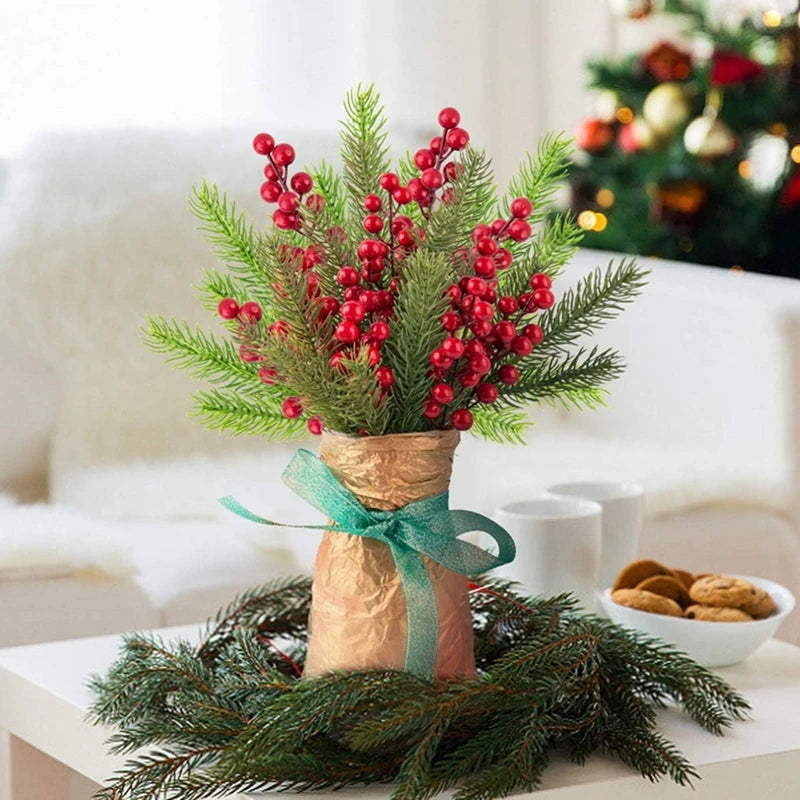 Christmas Pine Branches with Red Berries (10 Pcs)