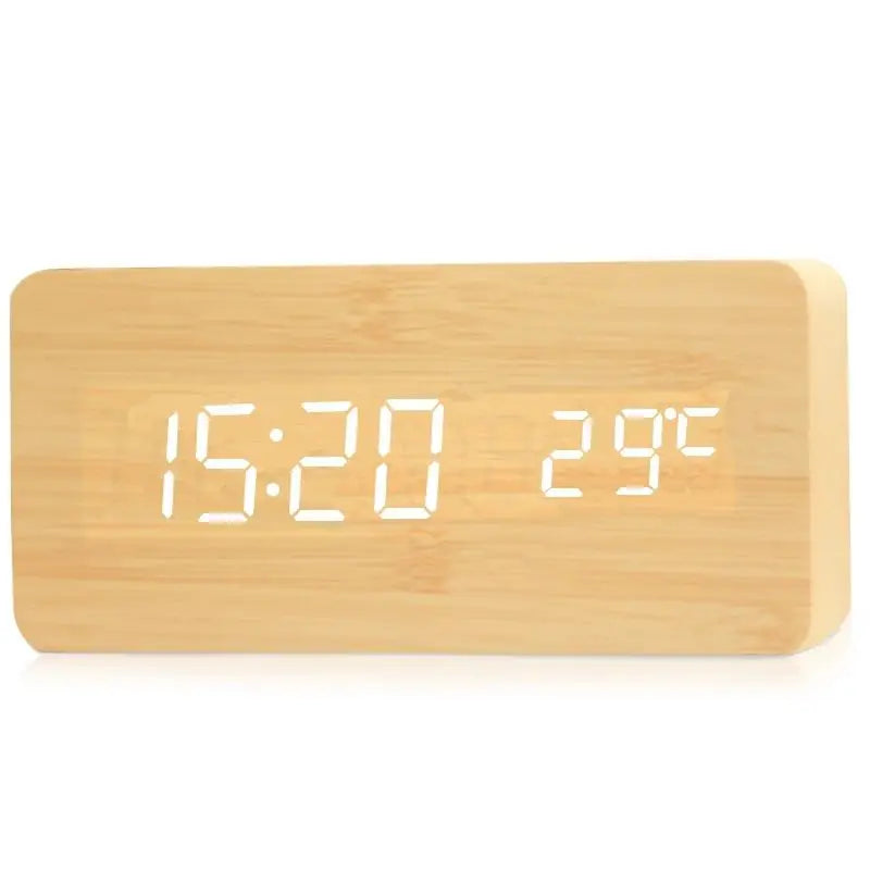 Wooden LED Alarm Clock with Temperature Display
