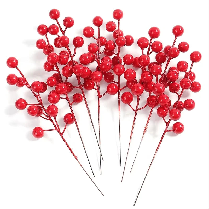Christmas Pine Branches with Red Berries (10 Pcs)
