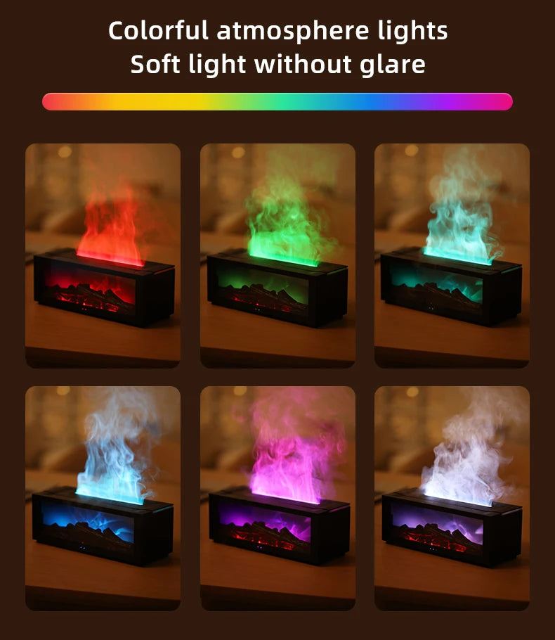 Colorful Flame Fireplace Aroma Diffuser Waterless Auto-Off Air Humidifier(Timer Remote Control)