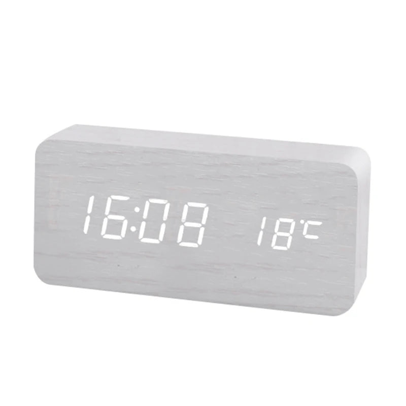 Wooden LED Alarm Clock with Temperature Display