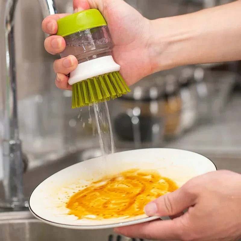 Soap-Dispensing Palm Brush With Holder Drip Tray