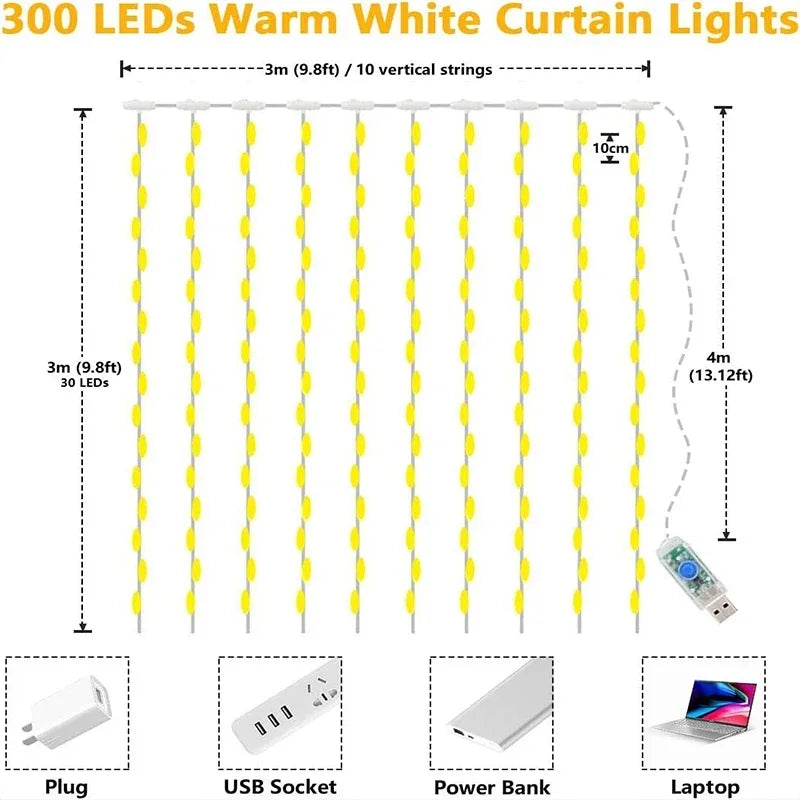 3M LED Curtain Lights (8 Modes)