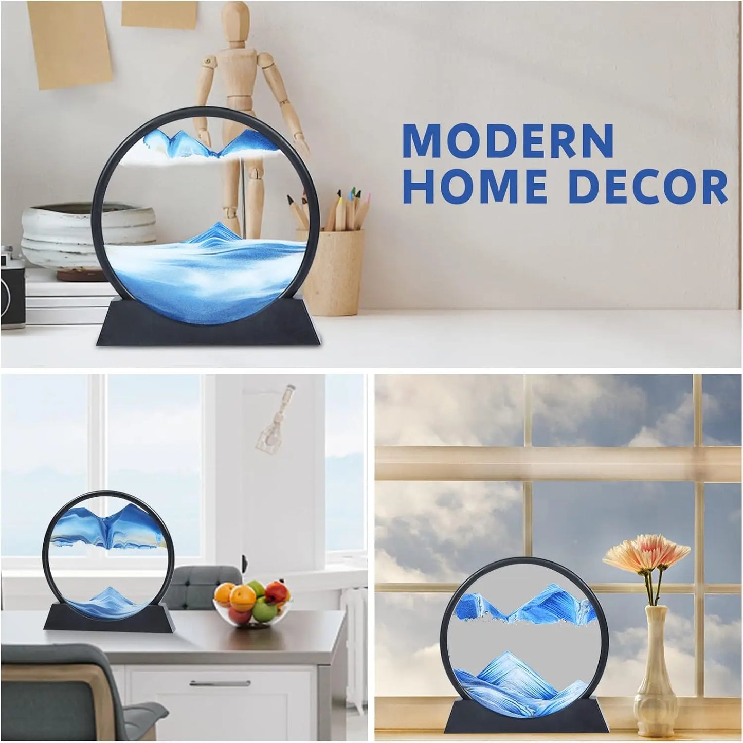 3D Hourglass Quicksand Sand Art Round Glass