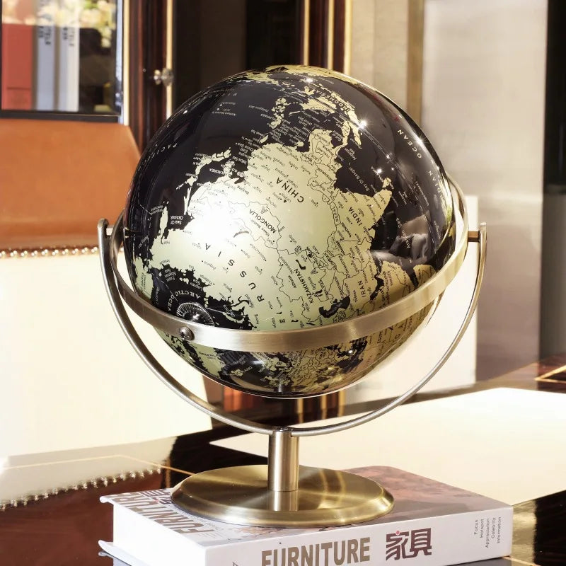 Premium European-Style Rotating Globe, Black & Gold(20/23 cm)