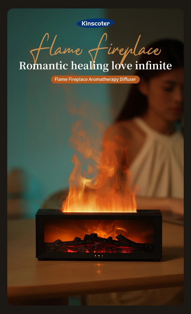 Colorful Flame Fireplace Aroma Diffuser Waterless Auto-Off Air Humidifier(Timer Remote Control)