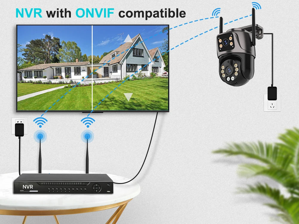 4K 8MP HD Wifi PTZ Camera Outdoor (4MP Dual Lens Dual Screen AI Auto Tracking IP Camera CCTV Audio Video Surveillance)