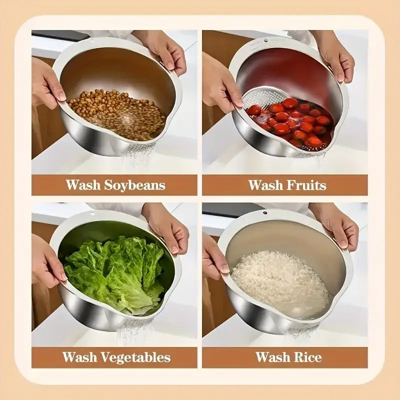 Rice,Fruit,Vegetable Washer Strainer Bowl Stainless Steel