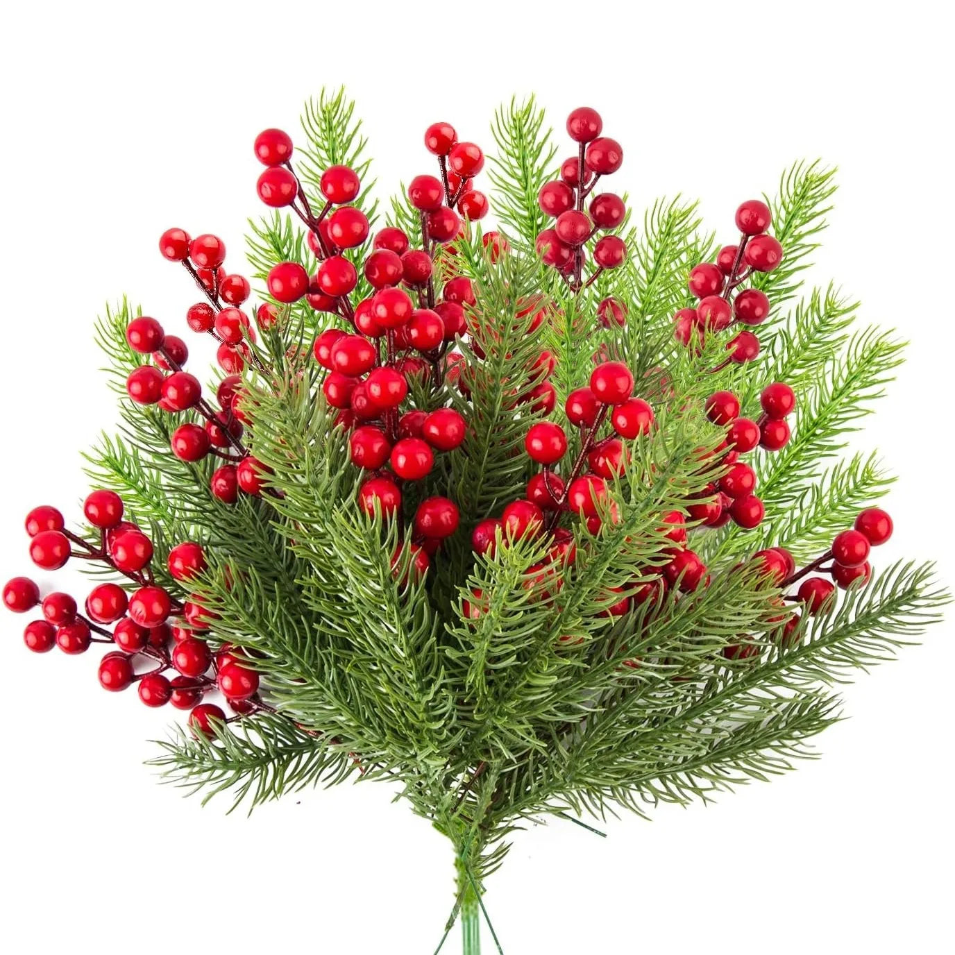 Christmas Pine Branches with Red Berries (10 Pcs)