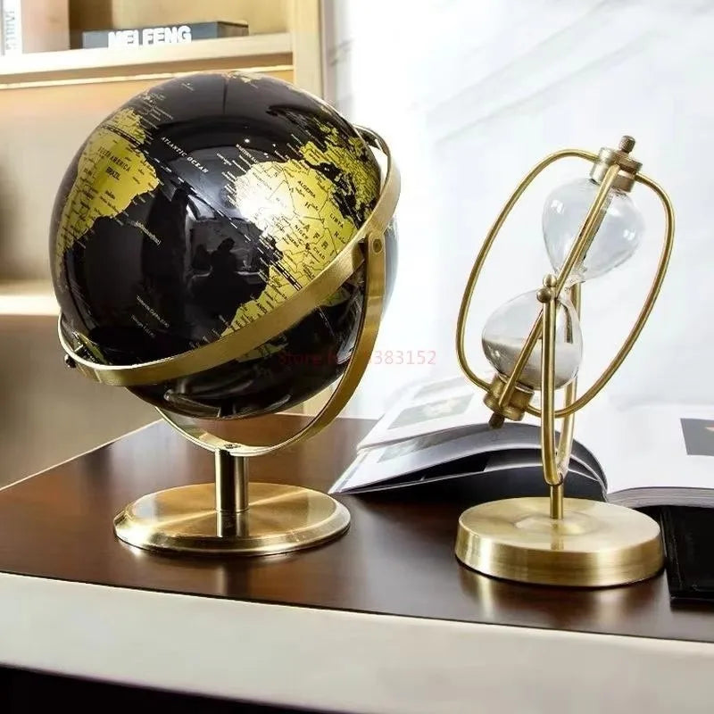 Premium European-Style Rotating Globe, Black & Gold(20/23 cm)