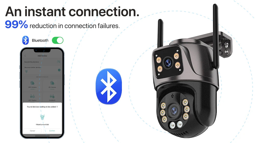 4K 8MP HD Wifi PTZ Camera Outdoor (4MP Dual Lens Dual Screen AI Auto Tracking IP Camera CCTV Audio Video Surveillance)