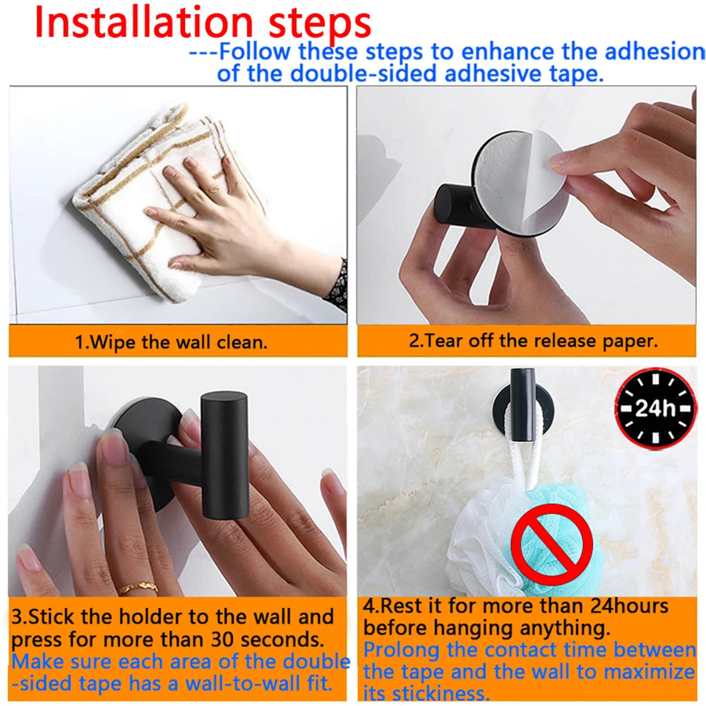 2Pcs Stainless Steel Adhesive Wall Hooks