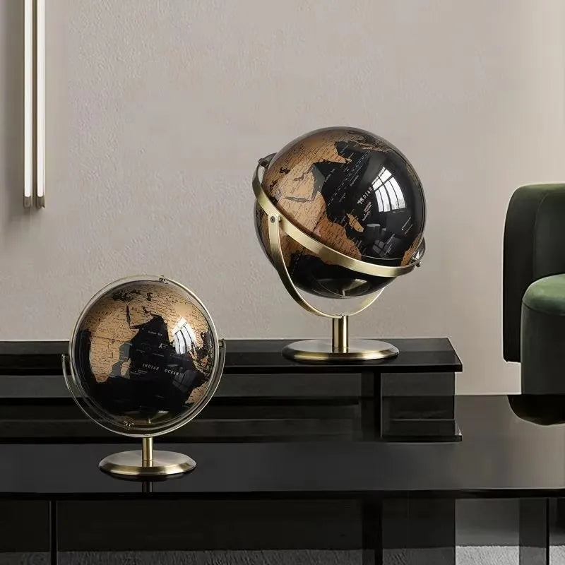 Premium European-Style Rotating Globe, Black & Gold(20/23 cm)