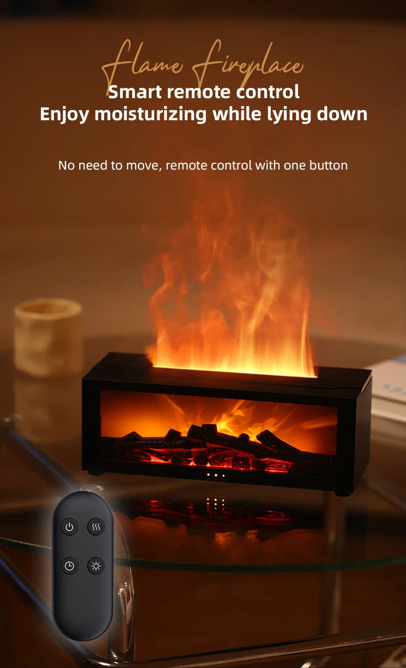 Colorful Flame Fireplace Aroma Diffuser Waterless Auto-Off Air Humidifier(Timer Remote Control)