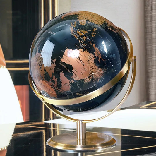 Premium European-Style Rotating Globe, Black & Gold(20/23 cm)