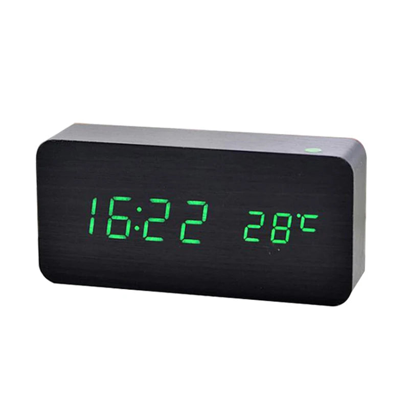 Wooden LED Alarm Clock with Temperature Display