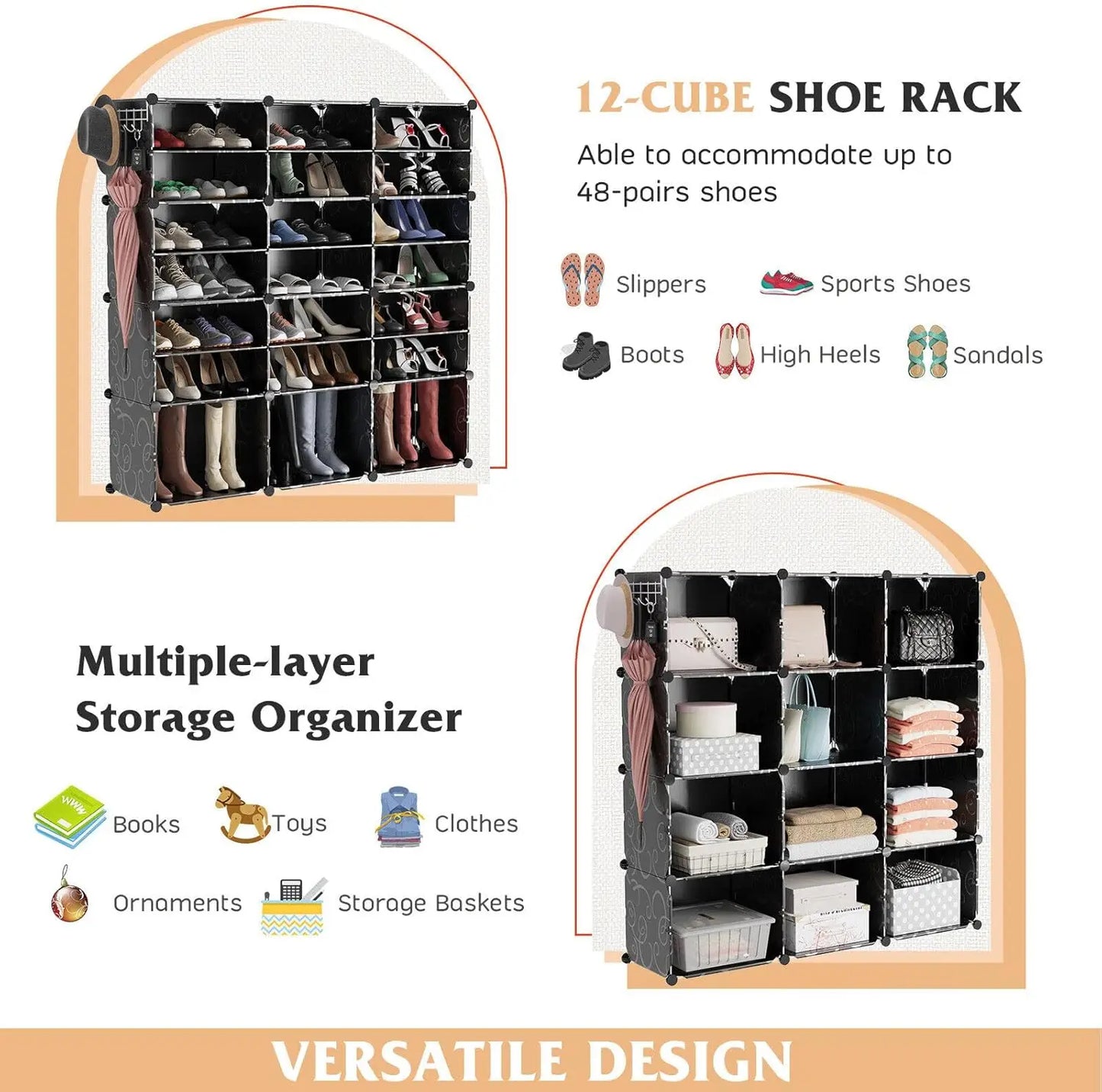 Expandable 48-Pair Shoe Organizer with Door(8-Tier)
