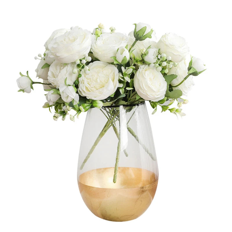 Silk Rose Pink Peony Bouquet, 30cm, 5 Big Heads & 4 Buds