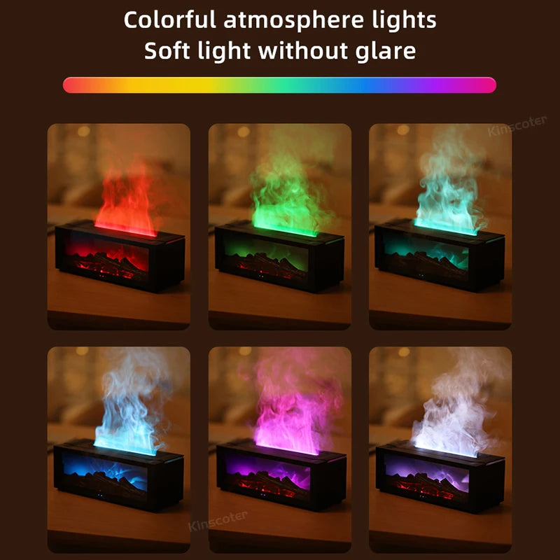 Colorful Flame Fireplace Aroma Diffuser Waterless Auto-Off Air Humidifier(Timer Remote Control)