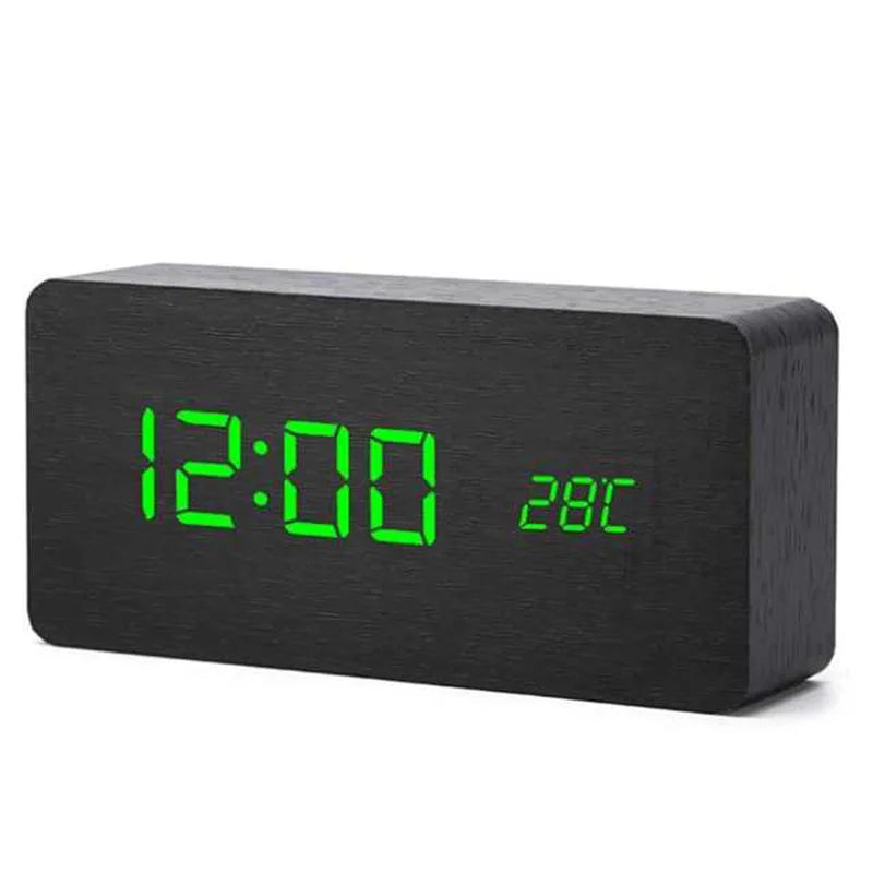 Wooden LED Alarm Clock with Temperature Display