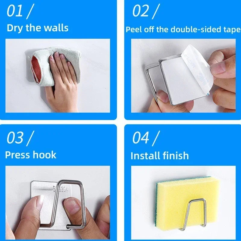 Kitchen Sponges Holder Stainless Steel (Sticky No-drill)