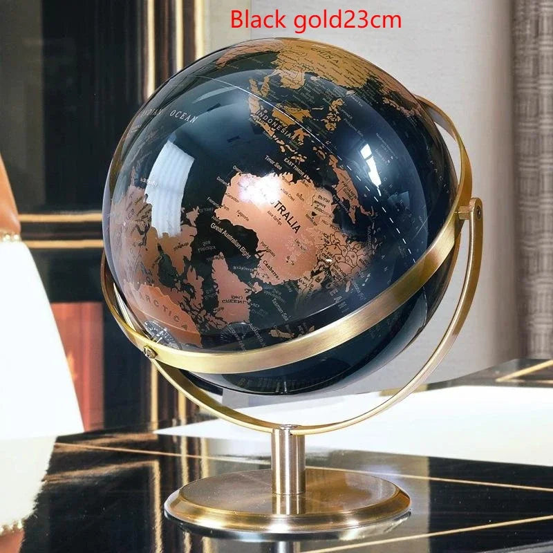 Premium European-Style Rotating Globe, Black & Gold(20/23 cm)