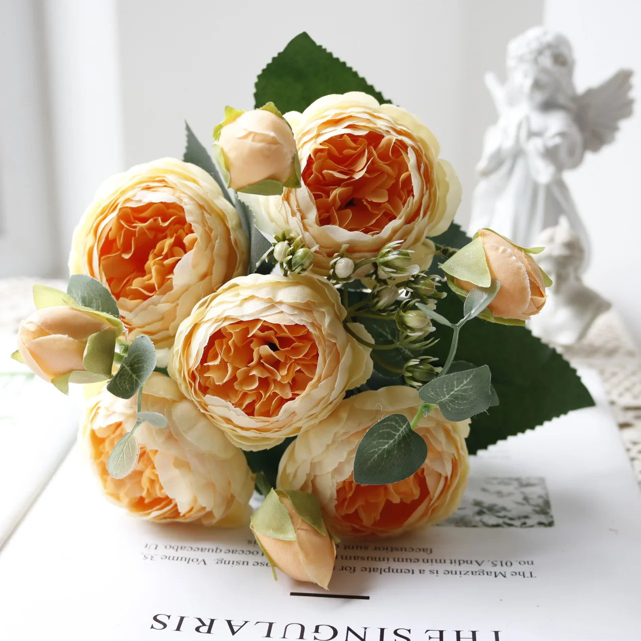 Silk Rose Pink Peony Bouquet, 30cm, 5 Big Heads & 4 Buds