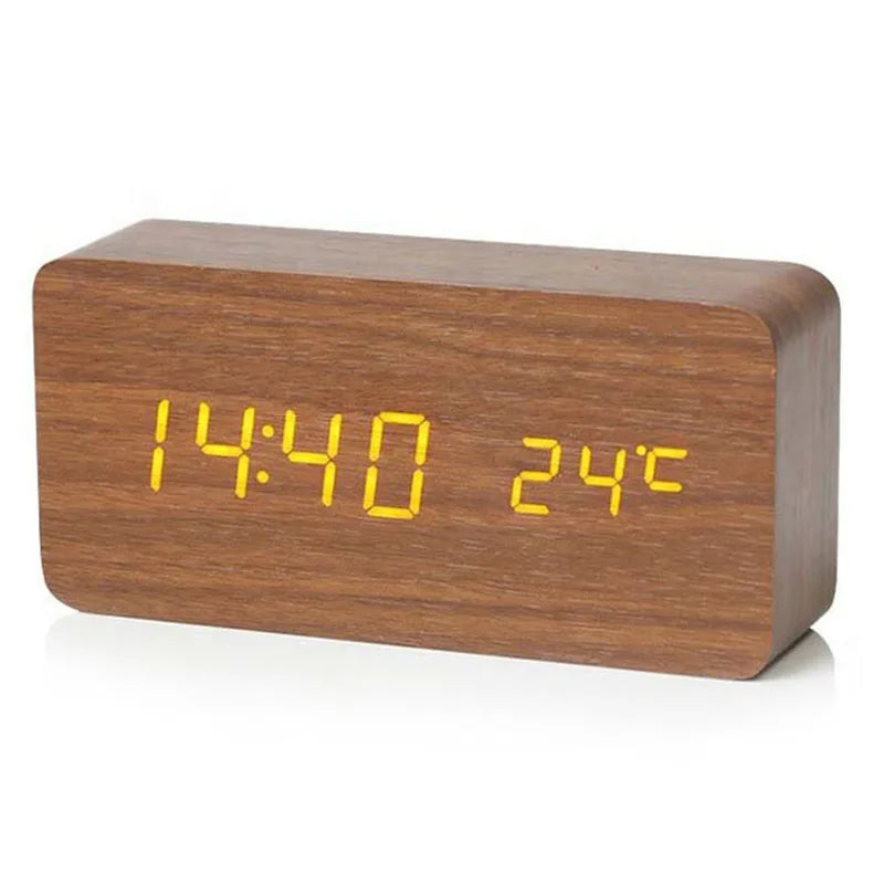 Wooden LED Alarm Clock with Temperature Display