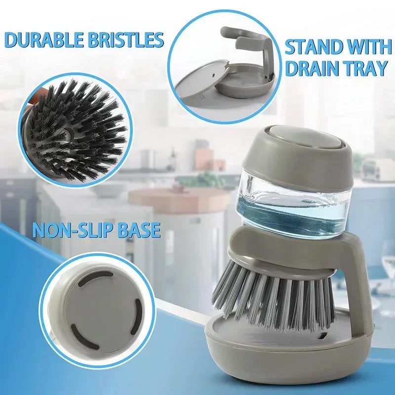 Soap-Dispensing Palm Brush With Holder Drip Tray