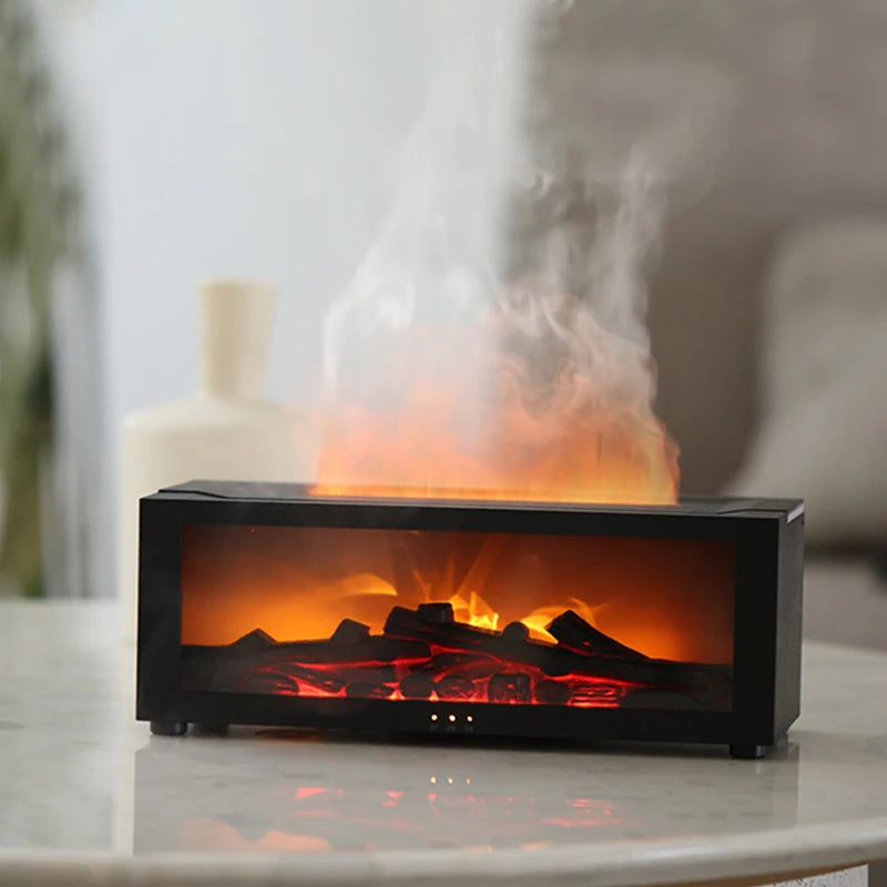 Colorful Flame Fireplace Aroma Diffuser Waterless Auto-Off Air Humidifier(Timer Remote Control)
