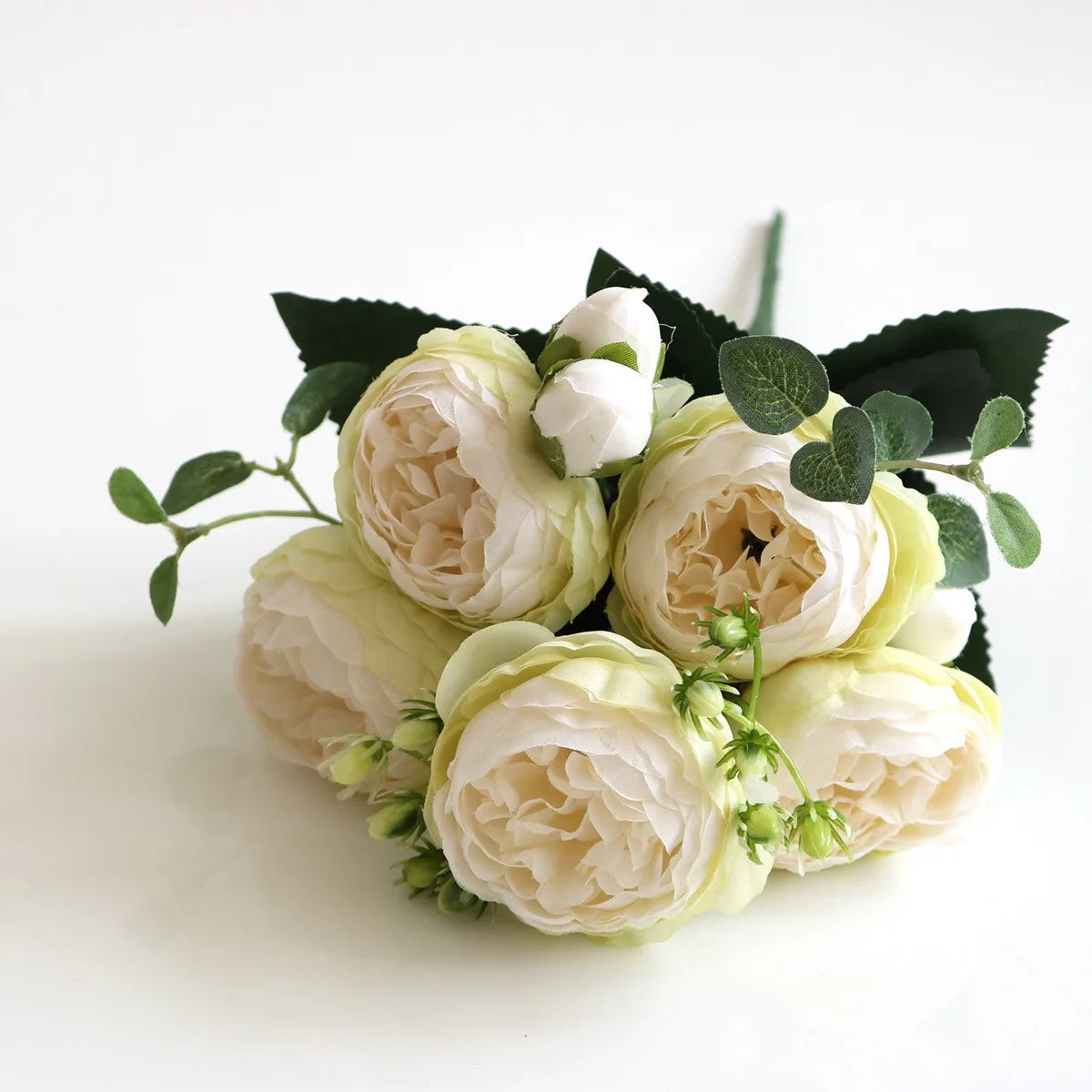 Silk Rose Pink Peony Bouquet, 30cm, 5 Big Heads & 4 Buds