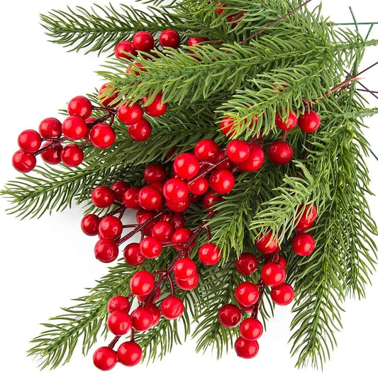 Christmas Pine Branches with Red Berries (10 Pcs)