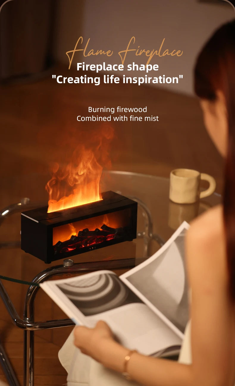 Colorful Flame Fireplace Aroma Diffuser Waterless Auto-Off Air Humidifier(Timer Remote Control)