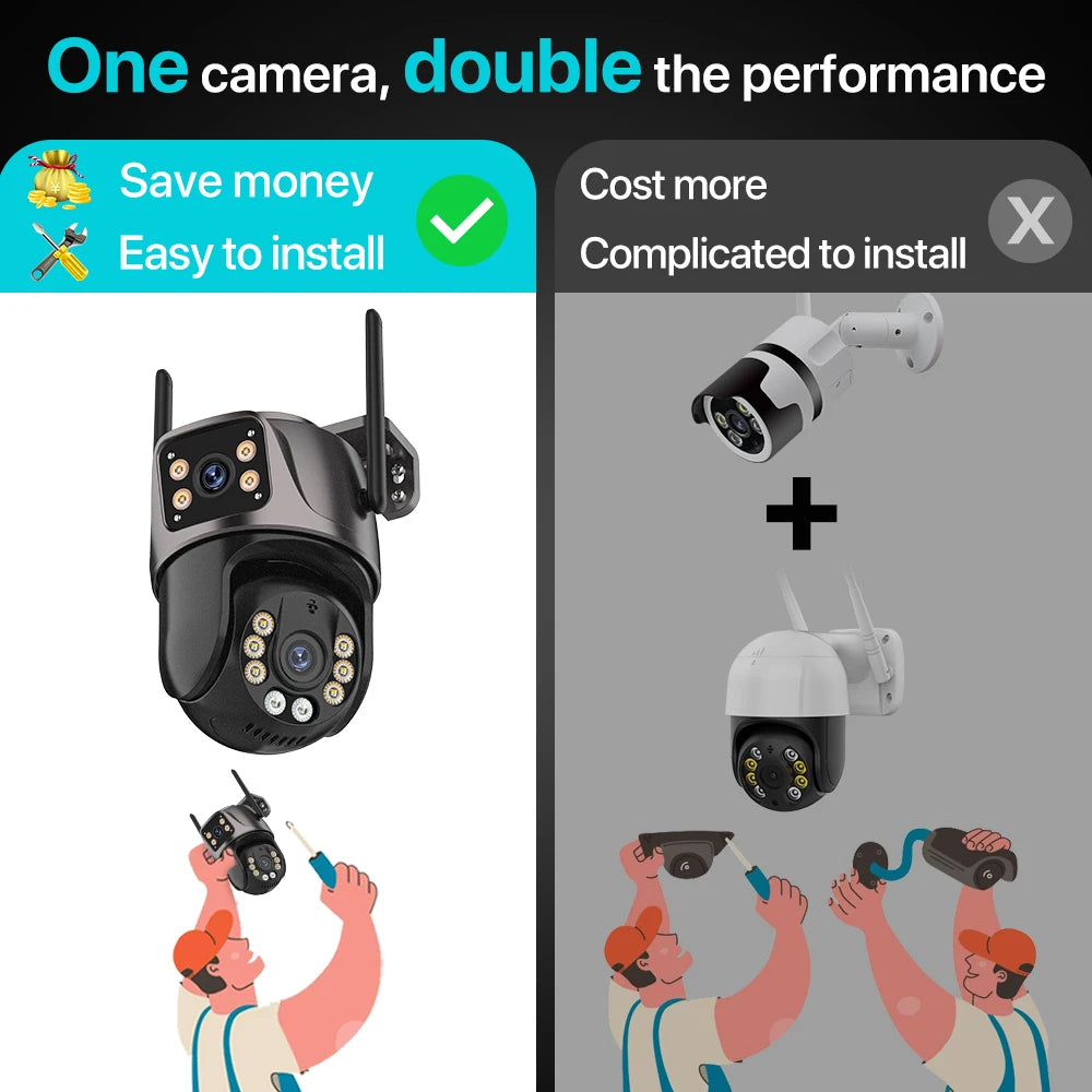4K 8MP HD Wifi PTZ Camera Outdoor (4MP Dual Lens Dual Screen AI Auto Tracking IP Camera CCTV Audio Video Surveillance)