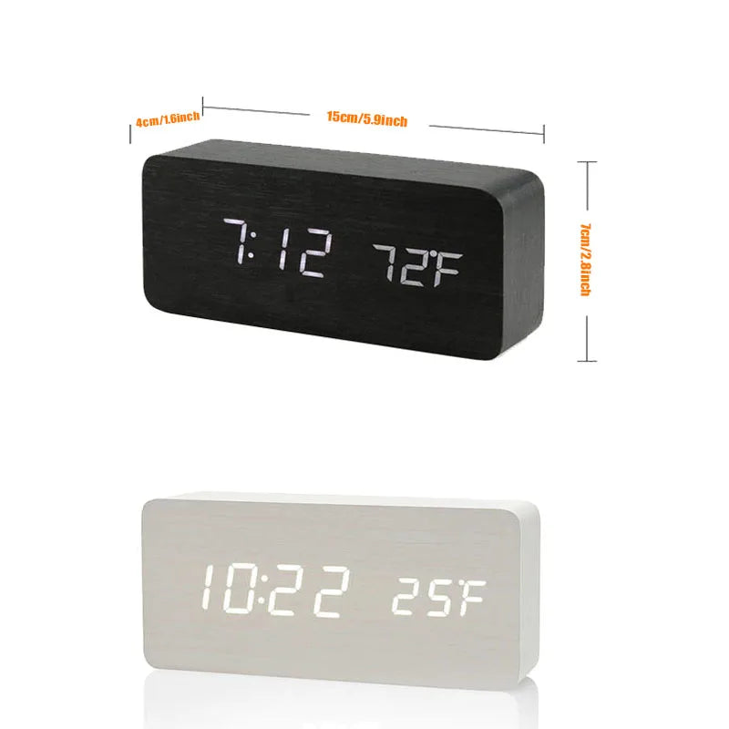 Wooden LED Alarm Clock with Temperature Display