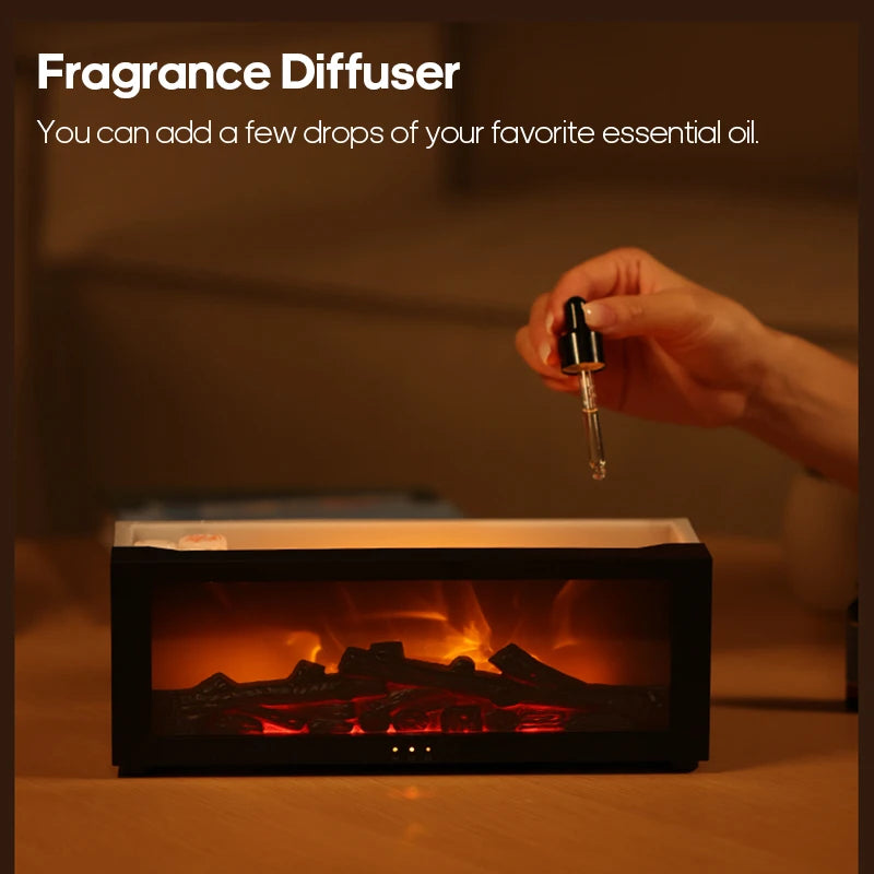 Colorful Flame Fireplace Aroma Diffuser Waterless Auto-Off Air Humidifier(Timer Remote Control)