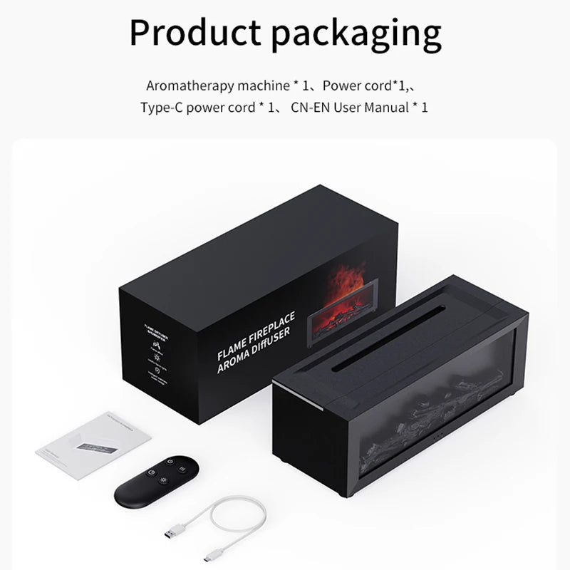Colorful Flame Fireplace Aroma Diffuser Waterless Auto-Off Air Humidifier(Timer Remote Control)