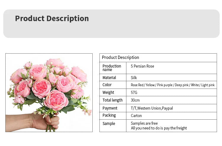 Silk Rose Pink Peony Bouquet, 30cm, 5 Big Heads & 4 Buds