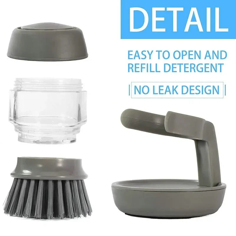Soap-Dispensing Palm Brush With Holder Drip Tray