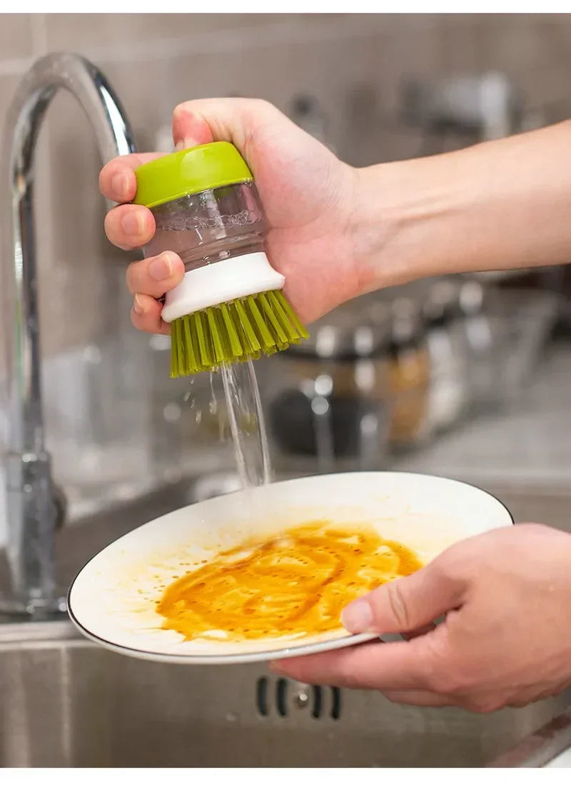 Soap-Dispensing Palm Brush With Holder Drip Tray