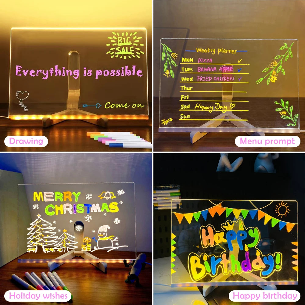LED Note Board with 7 Color Pens