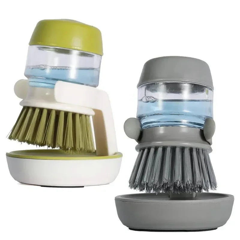 Soap-Dispensing Palm Brush With Holder Drip Tray