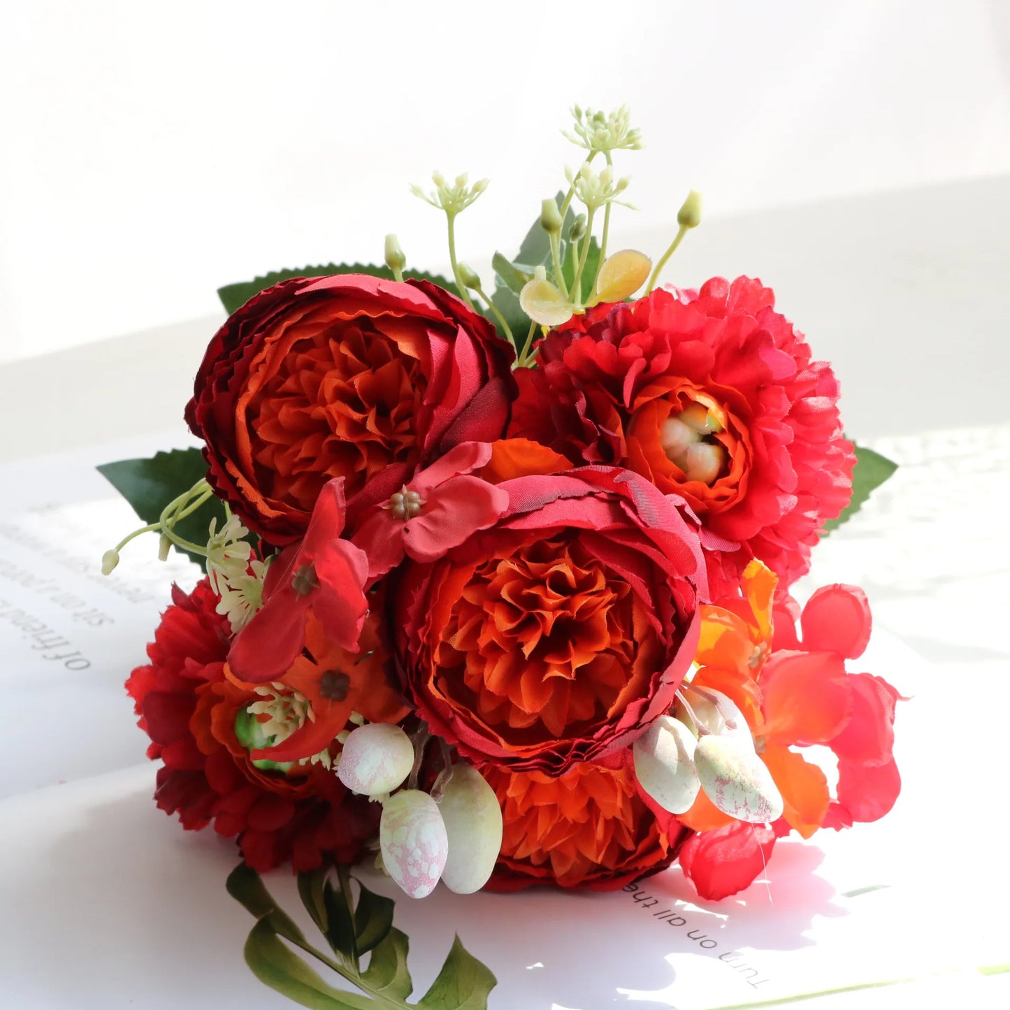 Silk Rose Pink Peony Bouquet, 30cm, 5 Big Heads & 4 Buds