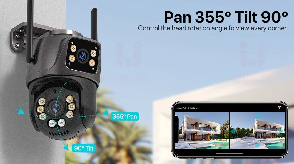4K 8MP HD Wifi PTZ Camera Outdoor (4MP Dual Lens Dual Screen AI Auto Tracking IP Camera CCTV Audio Video Surveillance)