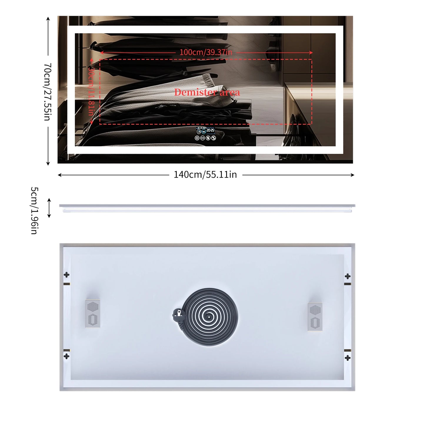 Large Illuminated LED Bluetooth Vanity Mirror(Anti-Fog)