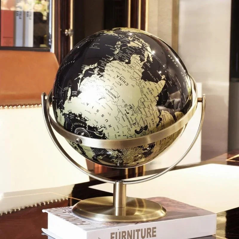 Premium European-Style Rotating Globe, Black & Gold(20/23 cm)